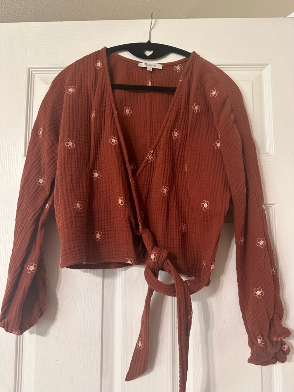 Madewell Wrap Front Rust Floral Tie-Waist Top